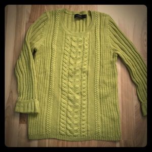 Thin yellow green cable sweater
